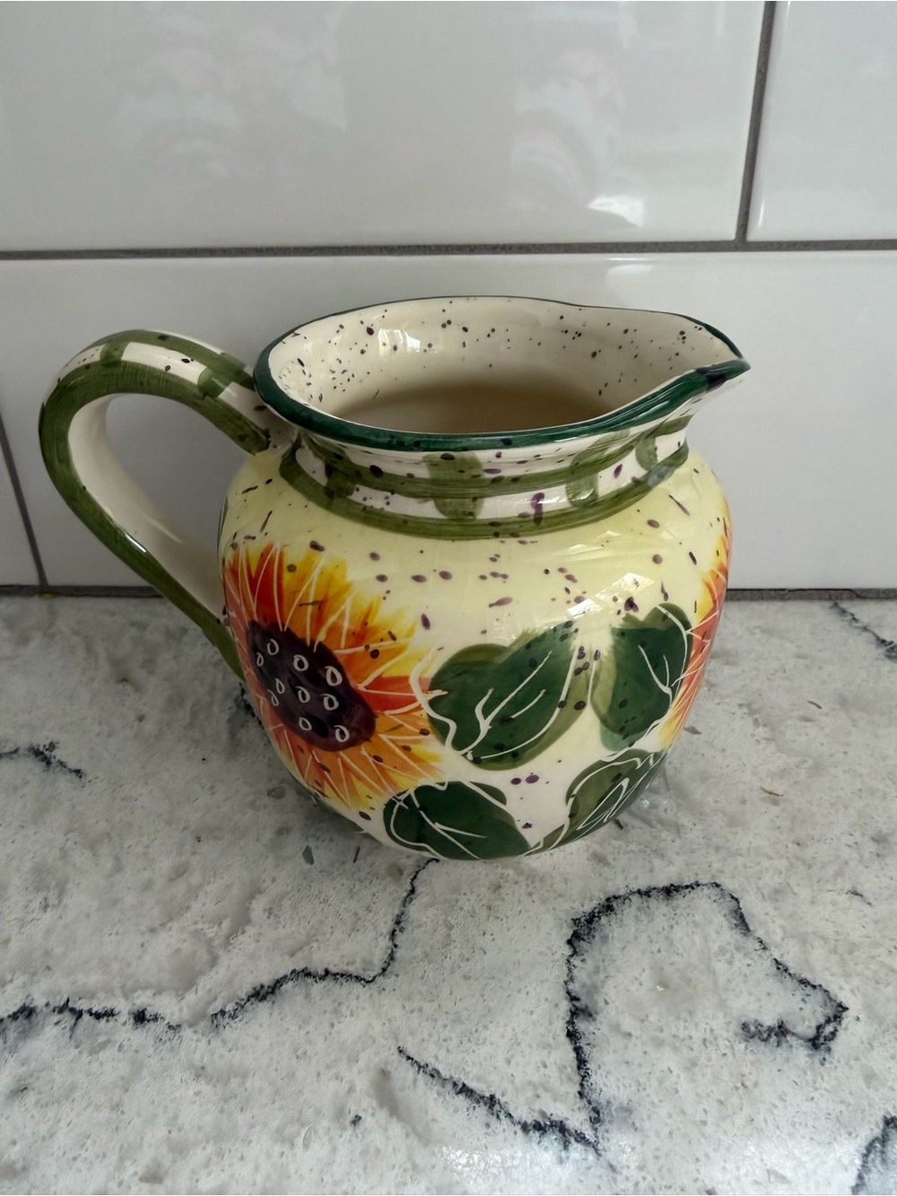 JULIE VELAND BRAND Hand-Painted Sunflower Ceramic Pitcher - Yellow & Green